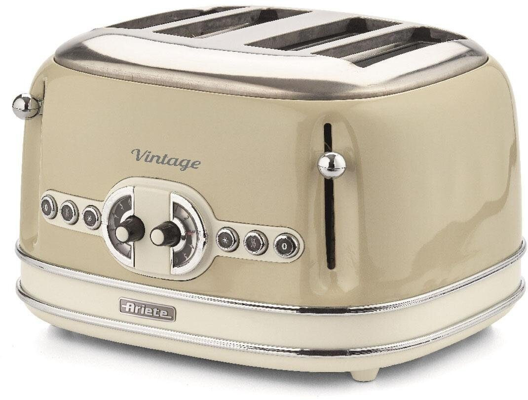 توستر چهار شیار آریته ایتالیا مدل Ariete Vintage 01560 | بژ | طراحی کلاسیک با عملکرد چندگانه